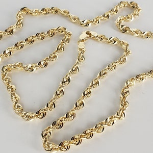 10K Solid Yellow Gold Necklace Rope Chain Diamond Cut 20 - Etsy