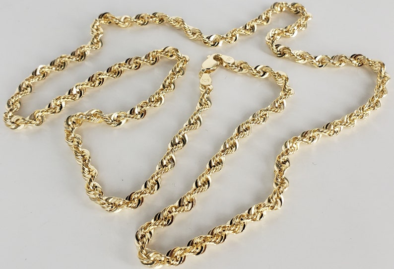 10K Solid Yellow Gold Necklace Rope Chain Diamond Cut 20 - Etsy