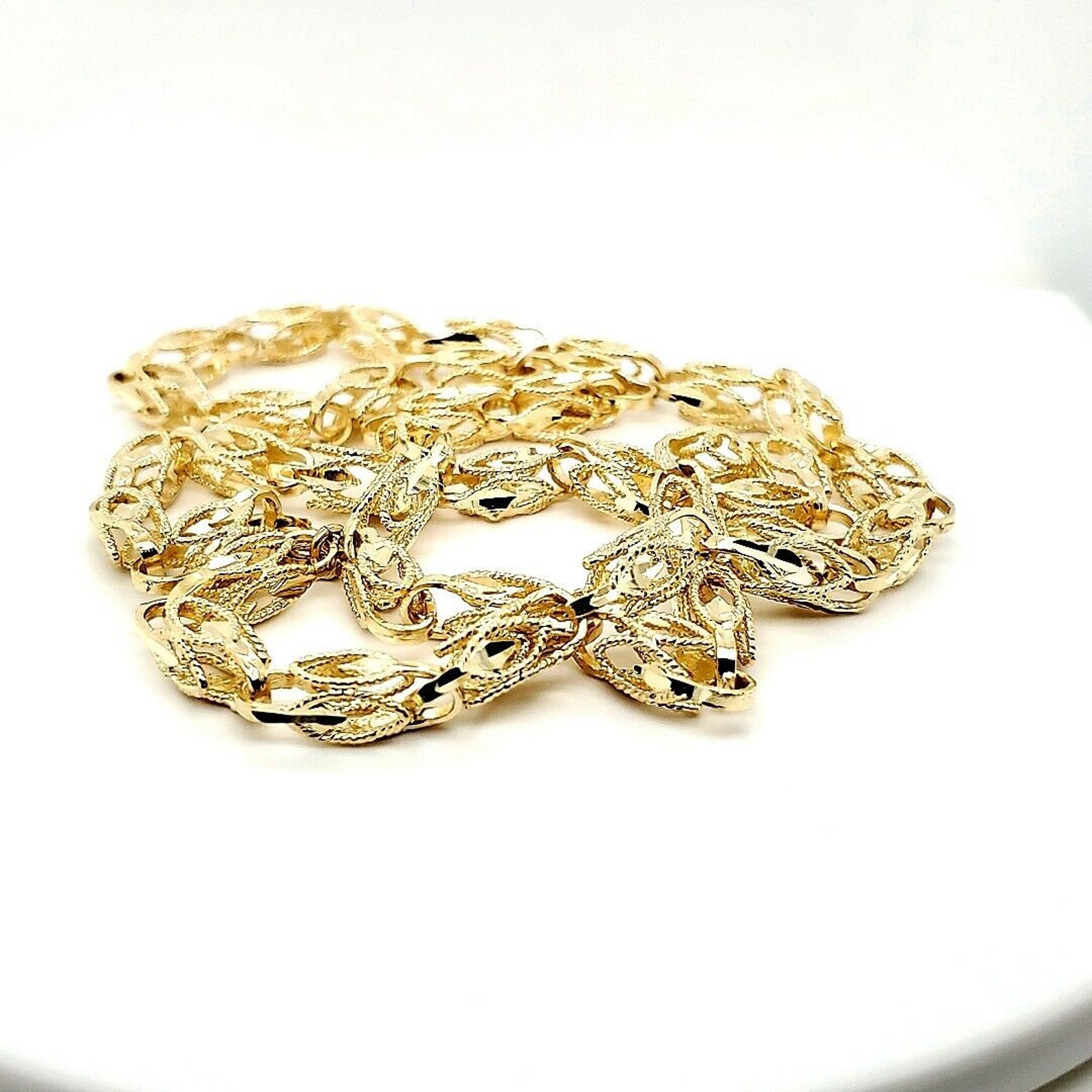 10K Yellow Gold 3D Turkish Rope Fancy Link 6mm Chain Necklace | Etsy