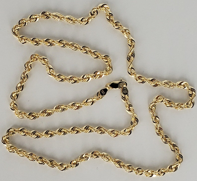 10K Solid Yellow Gold Necklace Rope Chain Diamond Cut 20 - Etsy