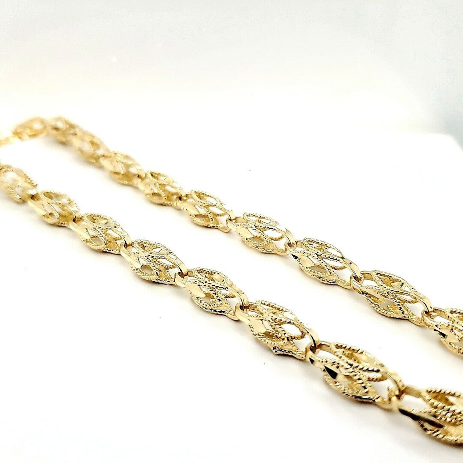 10K Yellow Gold 3D Turkish Rope Fancy Link 6mm Chain Necklace Etsy