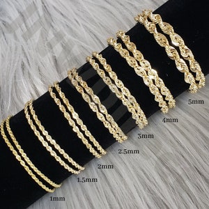 10K Solid Yellow Gold Necklace Rope Chain 16'' - 30" 1mm 1.5mm 2mm 2.5mm 3mm 4mm