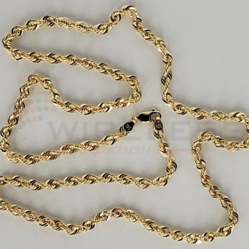 10K Solid Yellow Gold Necklace Rope Chain Diamond Cut 20 - Etsy