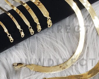 24" 10K Yellow Solid Gold High Polish Silk Herringbone Chain Necklace 3mm 16'' 24" 10K Yellow Solid Gold High Polish Silk Herringbone Chain Necklace 3mm 16''