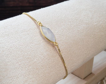 Moonstone Bracelet with Adjustable Gold Chain, Symbolic Gift for New Beginnings, Supportive Jewelry for Women, Minimalist Crystal Bracelet