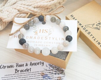 Chronic Pain, Anxiety Bracelet, Genuine Labradorite, Lava Stone Bracelet