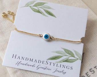 Evil Eye Bracelet – Adjustable Gold Chain with Blue Eye Charm for Protection & Good Luck – Minimalist Stacking Jewelry, Gift for Her