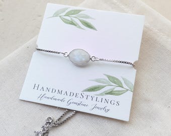 Moonstone Bracelet with Adjustable Silver Chain – Symbolic Gift for New Beginnings, Intuition & Inner Strength, Crystal Jewelry for Women