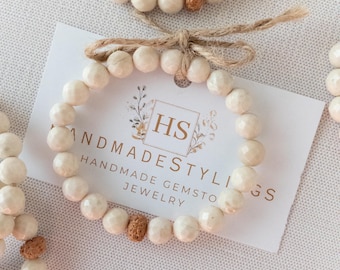 Fossilized River Stone Rudraksha Bracelet, Crystal Energy Bracelet for Vitality and Renewal, Grounding Bracelet for Life Boost & Balance