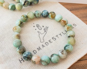 Chrysoprase Gemstone Bracelet – Soft Green Crystal Beads, Stretch Bracelet for Calm Energy & Inner Clarity, Find Your Calm Quiet Energy