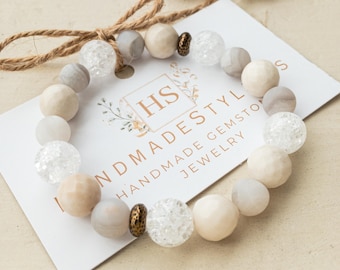 Empath Protection Bracelet with Healing Crystals, Gemstone Chakra Bracelet for Women, Agate and Clear Quartz Bohemian Jewelry