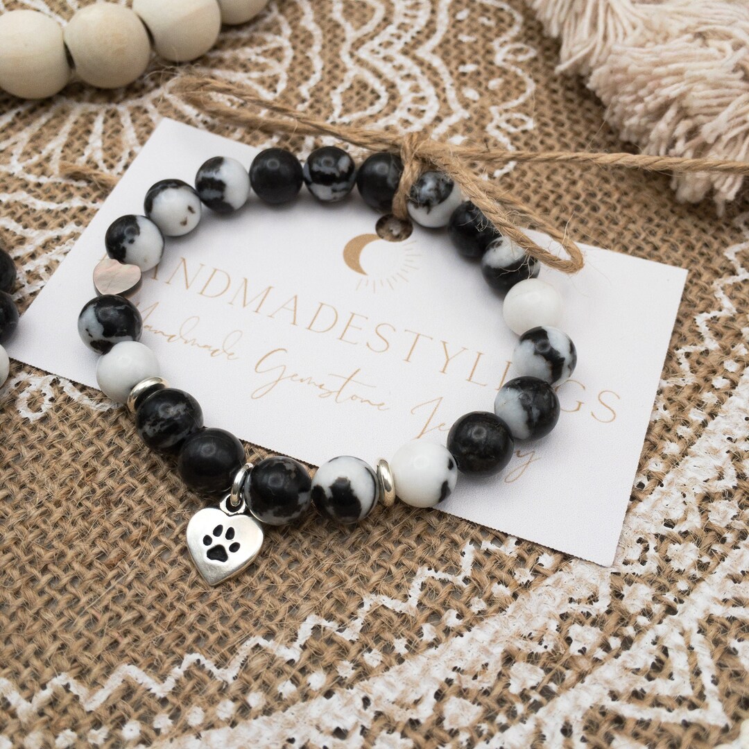 Paw Print Bracelet, Dog Remembrance and Pet Loss Sympathy Gift, Beaded ...