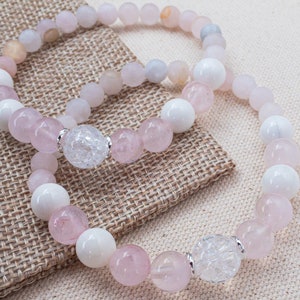 Rose Quartz Fertility Bracelet, IVF Pregnancy Gift, Protection Crystals for New Beginnings, Mamma Love Bracelet, Pink and White Stones image 5