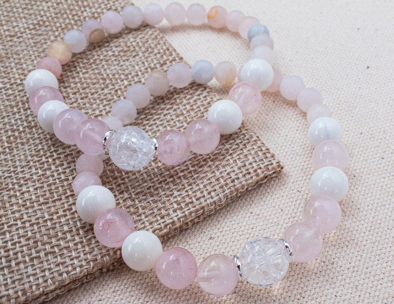 Rose Quartz Fertility Bracelet, IVF Pregnancy Gift, Protection Crystals for New Beginnings, Mamma Love Bracelet, Pink and White Stones image 5