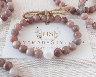 Morganite & Selenite Bracelet, Self Love Crystal Jewelry for Emotional Healing and Clarity, Pink Gemstone Stretch Bracelet for Calm Heart