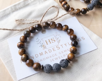 Red Tigers Eye Bracelet for Men, Grounding Chakra Crystal Jewelry, Protection Gift for Husband or Boyfriend, Root Chakra Beaded Bracelet