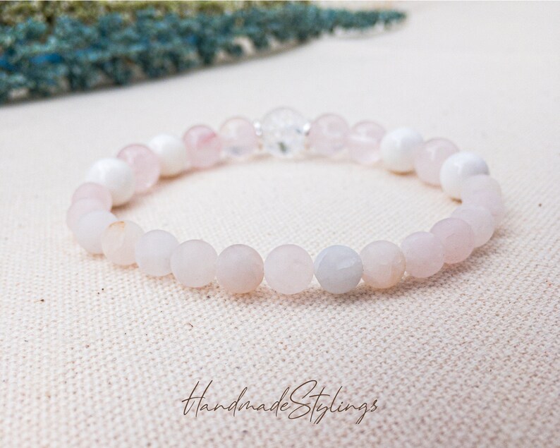 Rose Quartz Fertility Bracelet, IVF Pregnancy Gift, Protection Crystals for New Beginnings, Mamma Love Bracelet, Pink and White Stones image 8