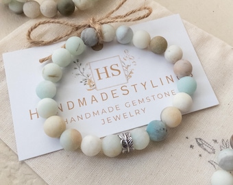 Amazonite Bracelet for Women, Gemstone Stretch Bracelet for Inner Peace, Calming Crystal Jewelry Gift for Mindfulness & Balance