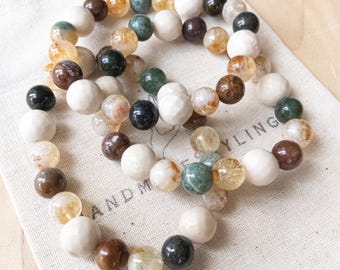 Riverstone and Ocean Jasper Bracelet, Natural Crystal Bracelet, Gemstone Jewelry for Steady Energy, Emotional Balance & Centered Living