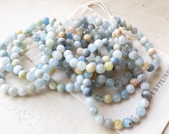 Aquamarine Crystal Bracelet for Women, Blue Gemstone Stretch Bracelet, Calming Gift for Wellness and Inner Peace, Minimalist Beaded Jewelry