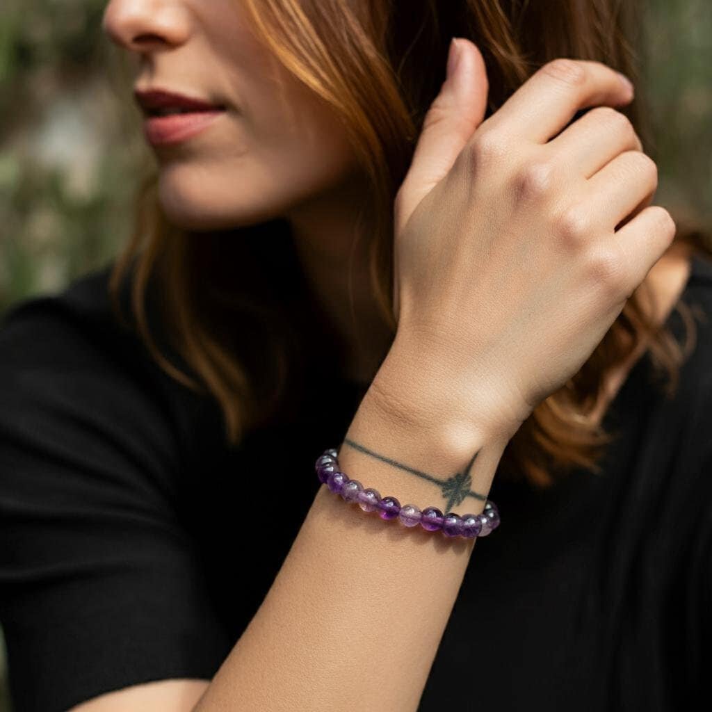 Amethyst Crystal Bracelet – Minimalist Purple Gemstone Jewelry, Symbolic Gift for Calm & Clarity, Real Crystal Beaded Bracelet for Women