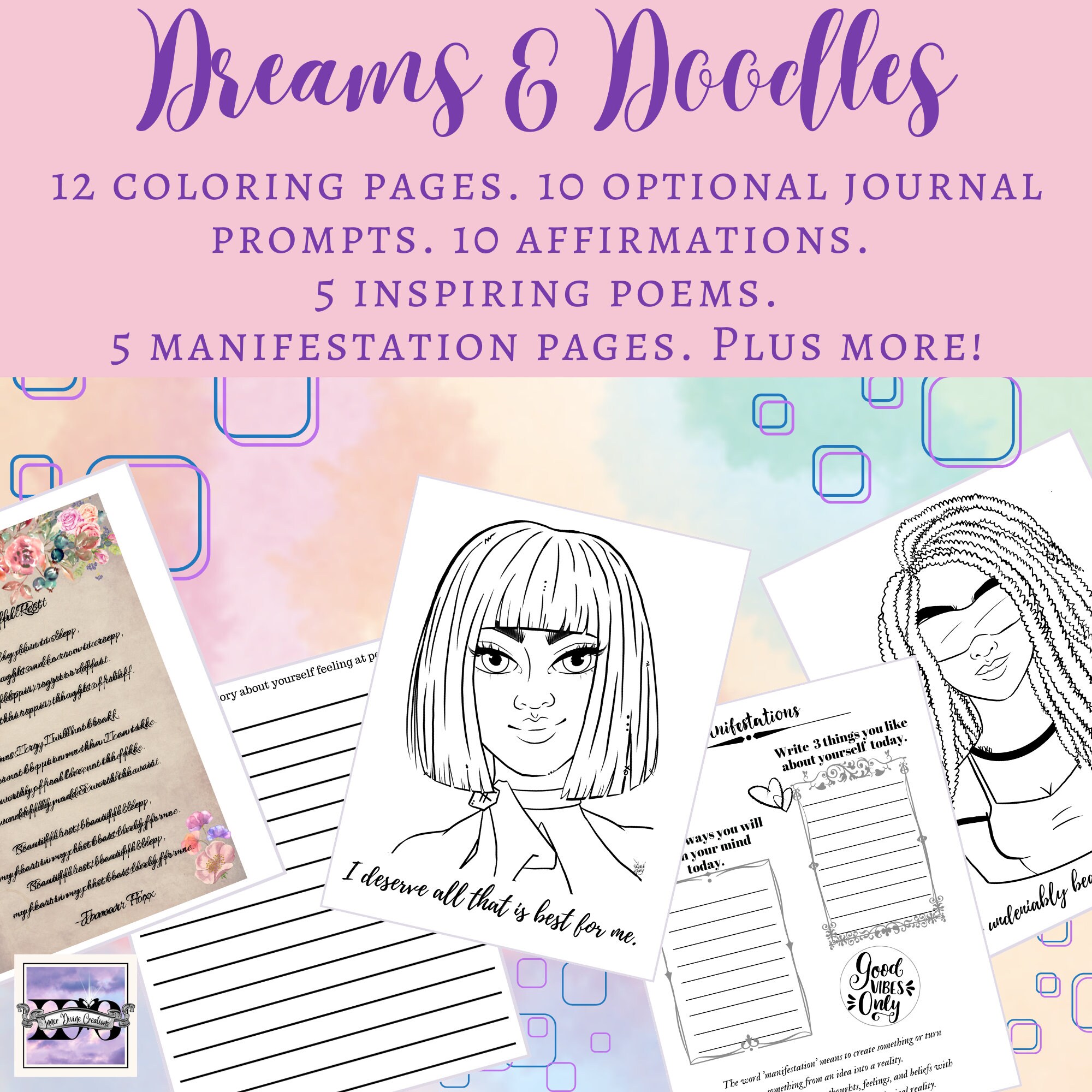 Dreams and Doodles Coloring Book Self Love Journal Bundle/ Digital/ Instant Download/ Printable ...