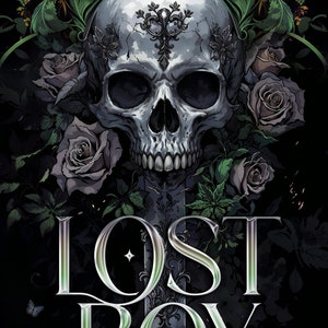 May include: Book cover featuring a skull with a sword through it, surrounded by roses and foliage. The title "LOST BOY" is written in a metallic font. The text "ESCAPISM 1:5 AN EXTENDED TRIGGER FREE VERSION OF LOSING NEVERLAND" is at the top of the cover. The author's name, "EVELYN MONTGOMERY", is at the bottom of the cover.