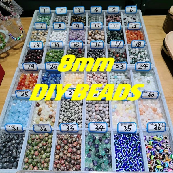 50pc 8mm Gemstone&Crystal Round Beads Healing Energy Loose Beads For Bracelet Necklace DIY Jewelry Design