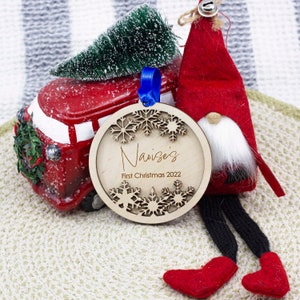 Custom Hanging Christmas bauble. Personalized name. Lasercut Wood. A personalised gift for someone special.
