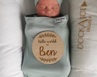 Hello World my name is Birth Announcement | Social Media Photo prop | Name Plaque with custom name engraving | Personalized Flat Lay
