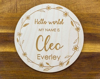 Hello World my name is Birth Announcement | Social Media Photo prop | Name Plaque with custom name engraving | Personalized Flat Lay