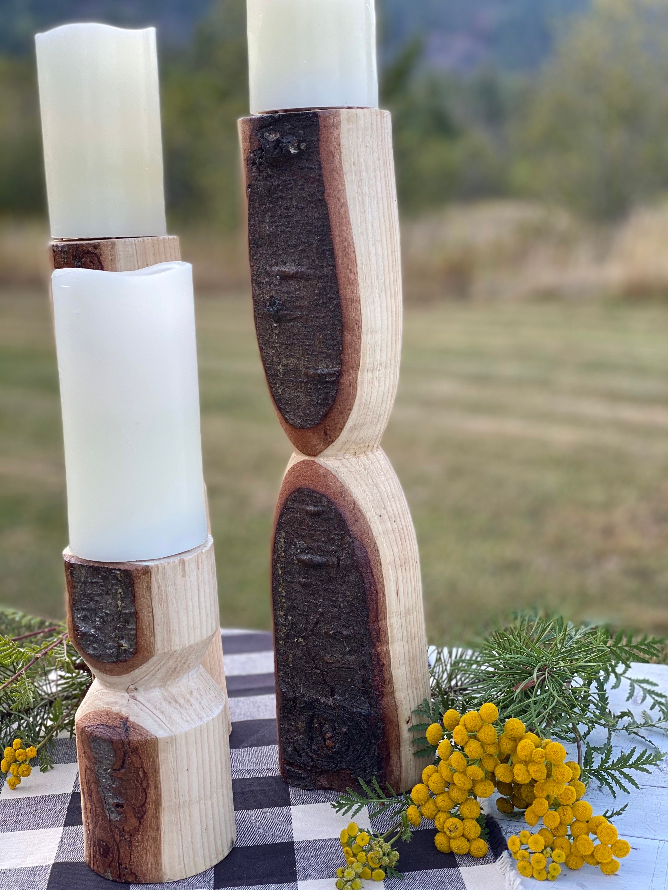 Live Edge Pillar Holders Set of 3 Hand Turned Reclaimed Wood Etsy
