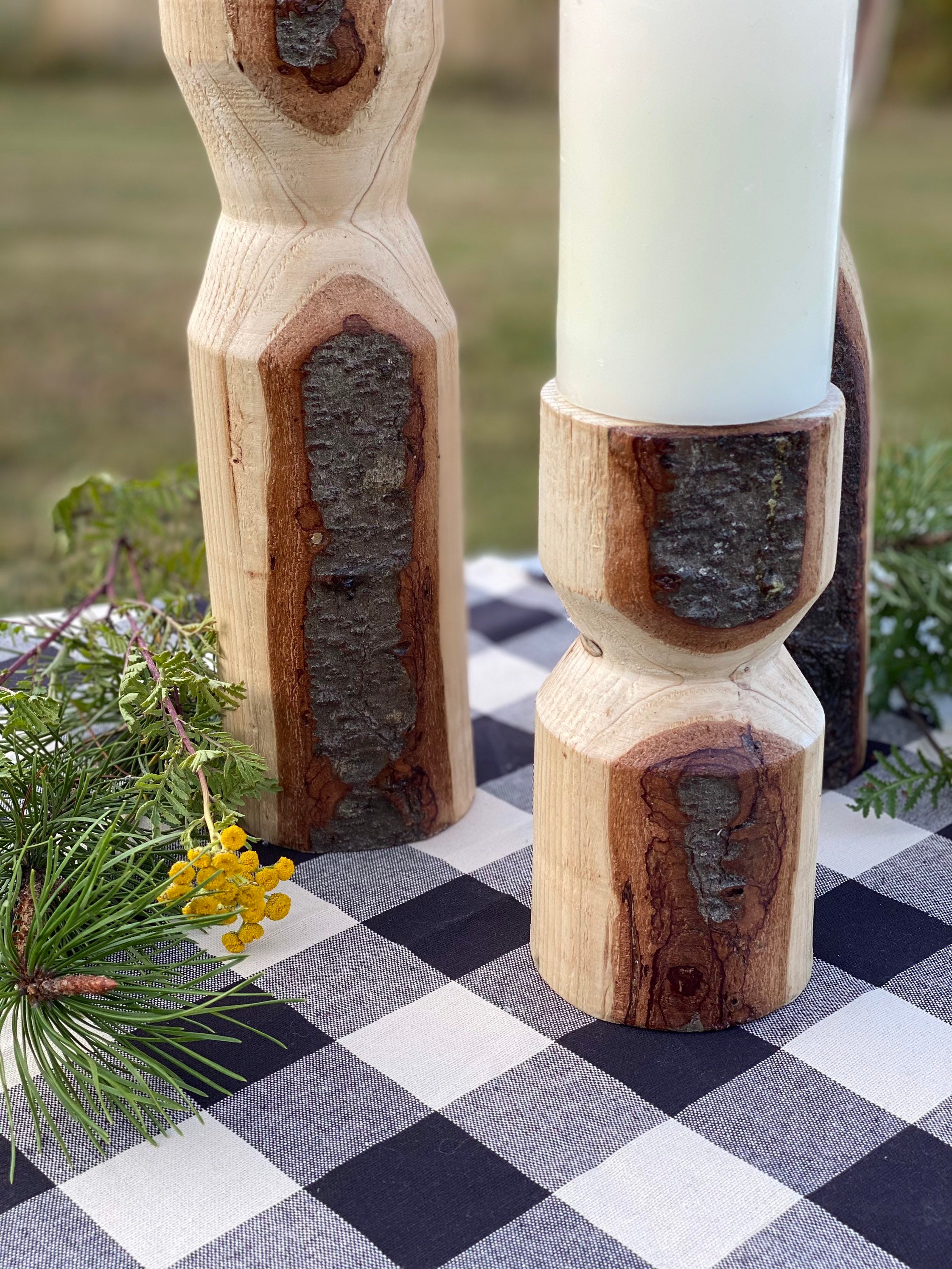 Live Edge Pillar Holders Set of 3 Hand Turned Reclaimed Wood Etsy