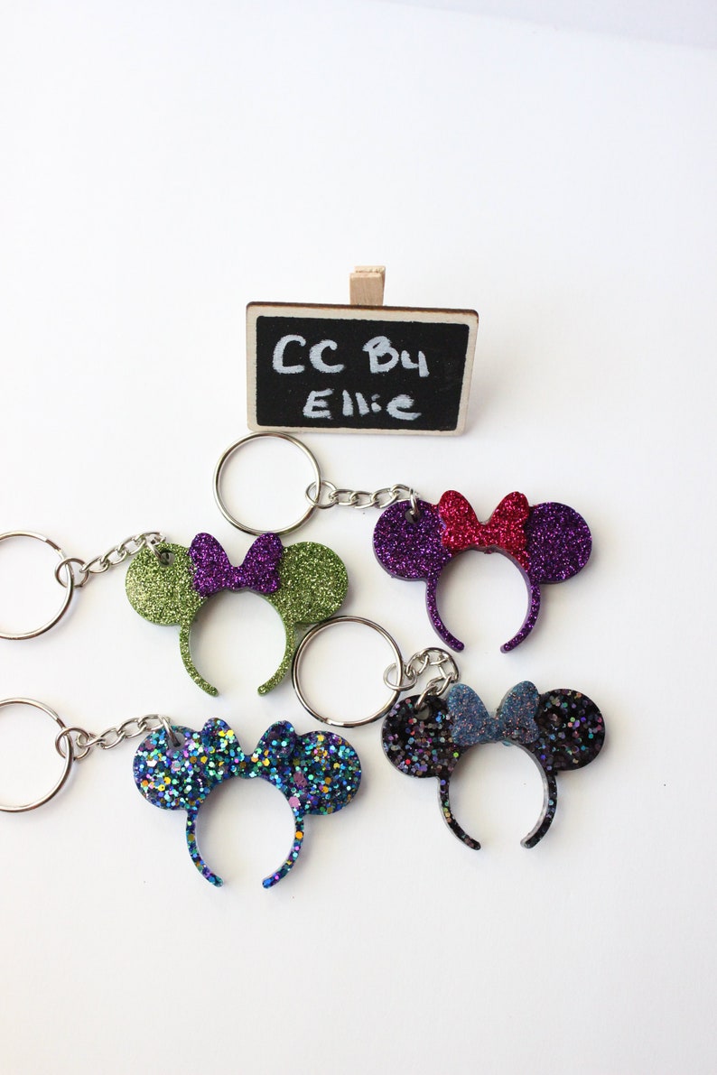 Minnie Mouse Ear Disney Glitter Keychain Etsy
