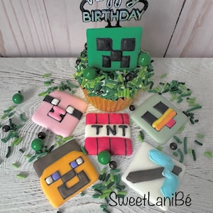 Gamers Mine Crafting Inspired Edible Toppers- Large 1.5”  theme cupcake toppers, cake sprinkles, treat adornments