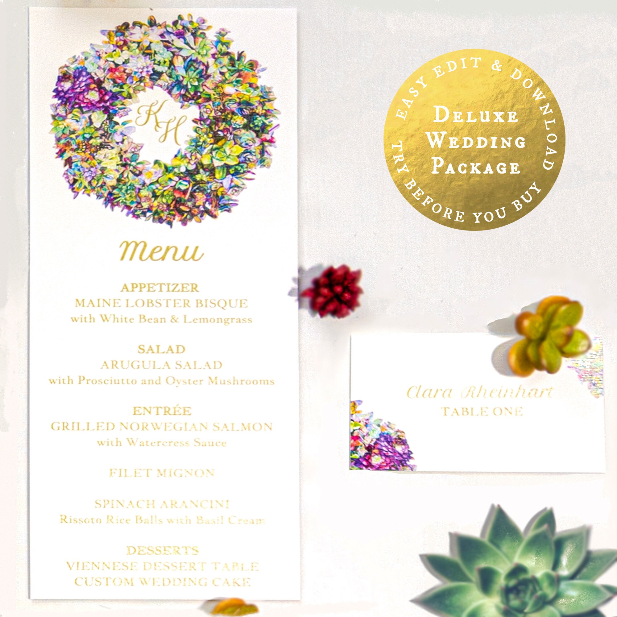 Succulent Wedding Invitation Succulent Wedding Template | Etsy