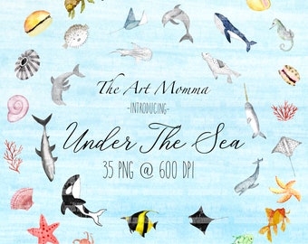 Under the Sea, watercolor, digital clip art, instant download, png file