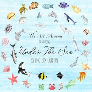 Under the Sea, watercolor, digital clip art, instant download, png file