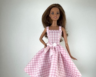 Handmade Fashion Doll Clothes -pink and White Check Gingham