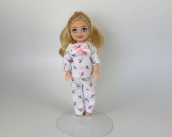 Chelsea  -  White with Pink Rosebud Flannel  Pajamas-