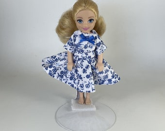 Chelsea  - White with Blue Toile Flower Pattern Dress