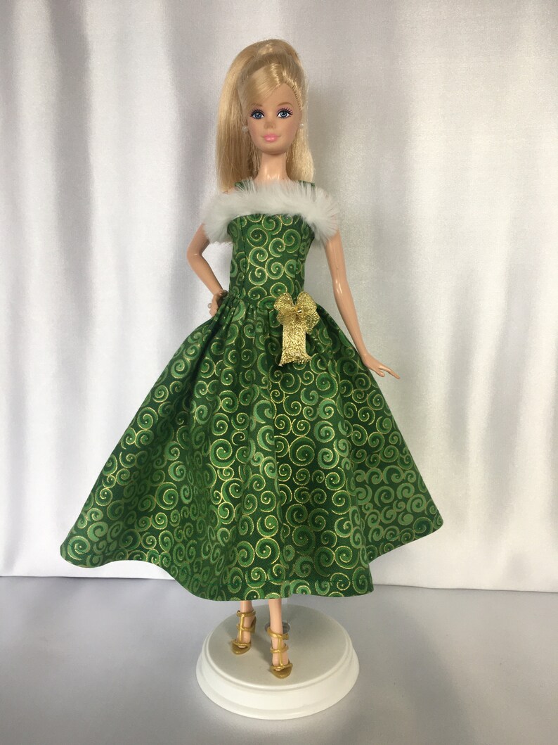 Barbie Clothes Green/Gold Swirl Holiday Dress with | Etsy