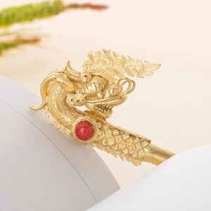 The art of Korea Korean Binyeo Hairpin | Sterling Silver Dragon, Coral Accent, Traditional Hanbok Accessory