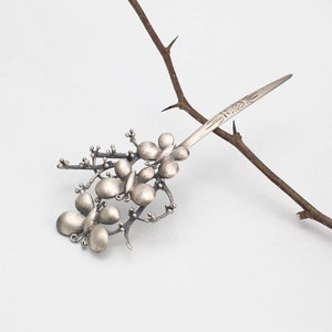 sterling silver hair pin kdrama, Korean hair stick with silver binyeo for hanbok, Korean jewelry, Korean hair stick, flower hair stick 뒤꽂이