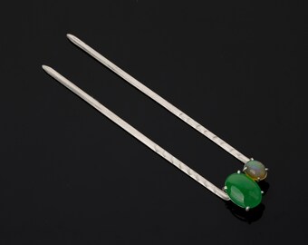 hair pin jade, Korean hair stick, silver hair stick, modern binyeo, silver korea hair hanbok, historical drama hair stick, binyeo NASCHENKA