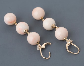 Natural Pink Coral dangle earrings Gold traditional Korean accessories women accessories jewelry earrings pink coral dangle earrings gold