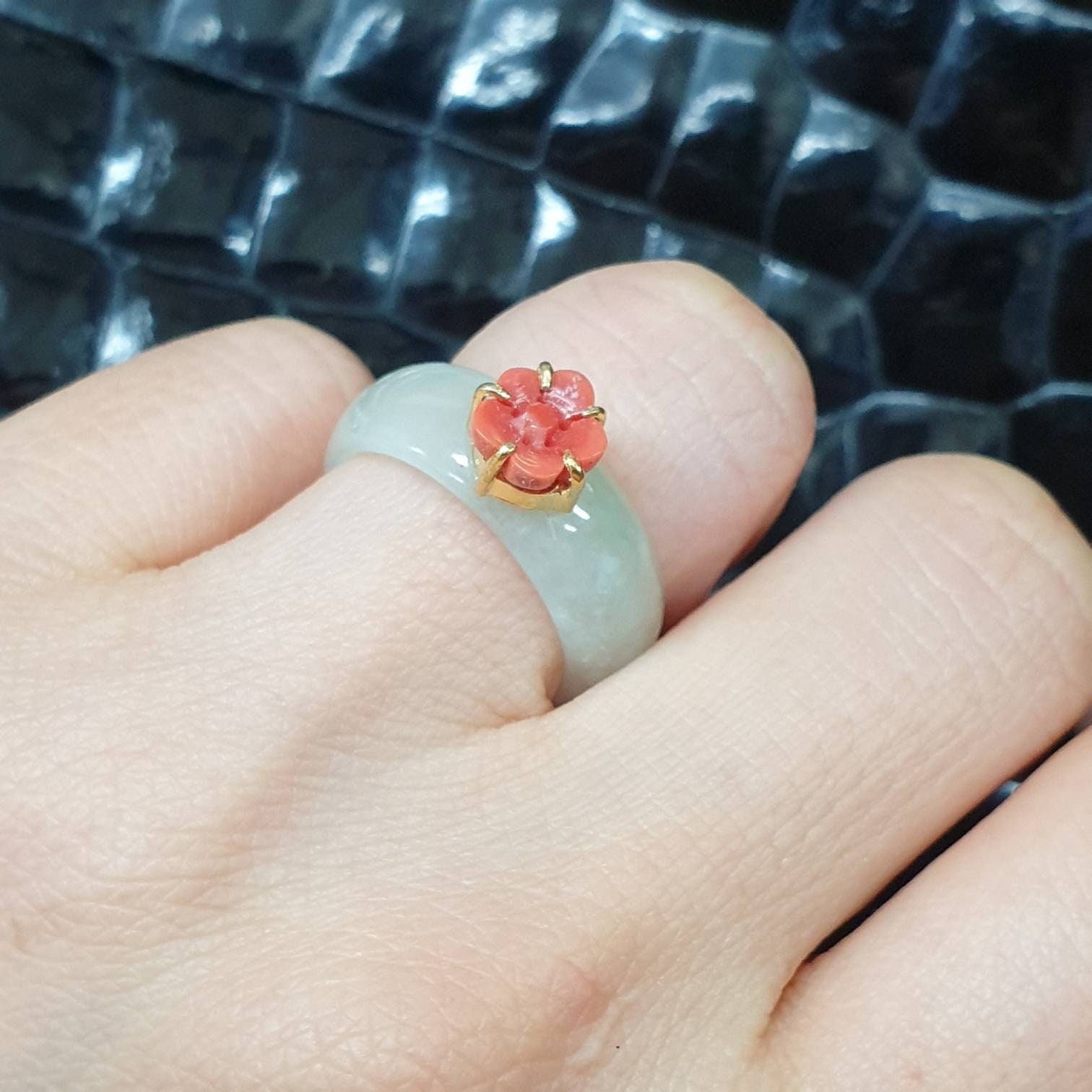 Rings jade ring jade band ring coral ring Korean drama Etsy
