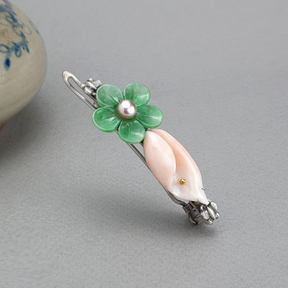 Vintage Sterling Silver Floral Hair Clip Jewelart Vintage Design Sterling Silver Filigree Hair Barrette  main image 3