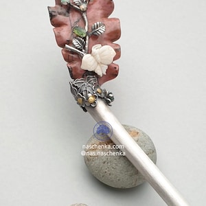Binyeo – the traditional Korean hairpin worn in a chignon Handcrafted Sterling Silver binyeo 비녀 coral and opal jewelry silver