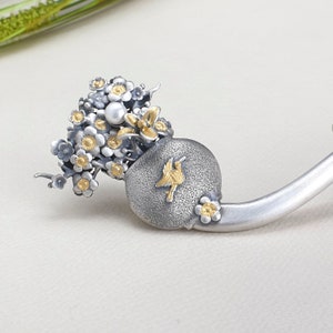 Silver bineyo Traditional Korean hanbok long handmade hair stick pins with silver Handcrafted Sterling Silver binyeo 비녀